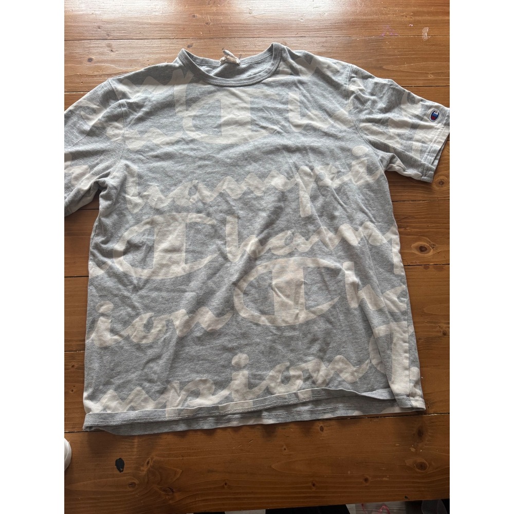 Champion Heritage All Over Print Logo T-Shirt Grey White‎ XL T19195